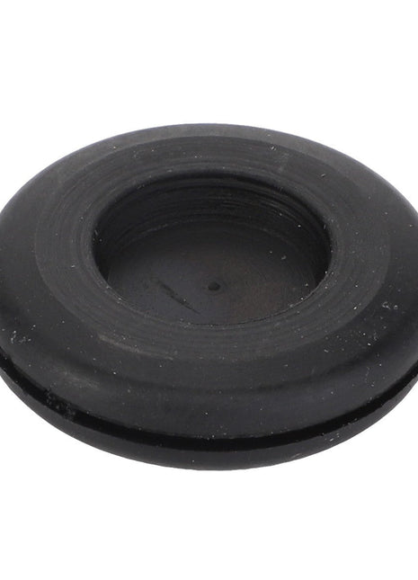 Product Description: The AGCO GROMMET - V30145700 is a circular black rubber grommet featuring a central hole and a groove around its circumference, designed by the reputable brand AGCO.