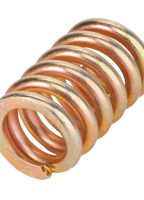 Product Description: Close-up of AGCO | Compression Spring - Acp0100530, a coiled metal spring with a gold hue, used in mechanical applications.