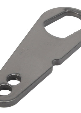 The AGCO Lever - Acw6055390, from the renowned brand AGCO, is a black metal mounting bracket featuring two holes at one end and a larger, irregularly shaped opening at the other. This product is designed for securing or connecting components. No additional product description information is currently available.