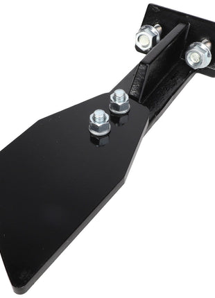 AGCO Scraper - Acp0022390 black metal plow attachment with bolts and nuts, designed for agricultural or gardening use, isolated on a white background.