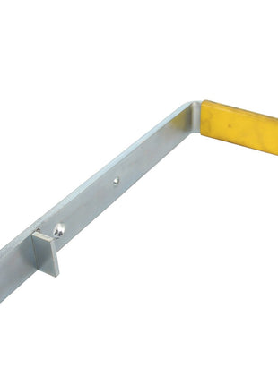 The AGCO | LEVER - AL5220649 is a tool with an L-shaped metal design, featuring a square hook at one end and a yellow rubber grip at the other. No current product description information is available.