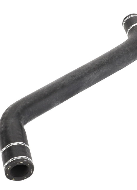 The product is the AGCO | Water Hose - Acw9134830, a black, curved rubber hose with two open ends and white markings near both ends, made by the brand AGCO.
