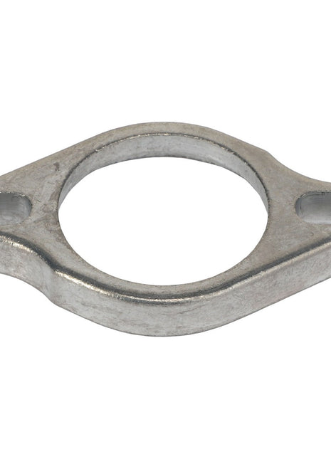 The AGCO | FLANGE - AL5020310 is a metal flange featuring a circular opening in the center and two mounting holes on either side.