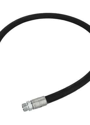 AGCO HYDR. HOSE - D45130016, a black rubber hose with metal connectors on both ends, bent in a semicircle. No additional current product description information is available.