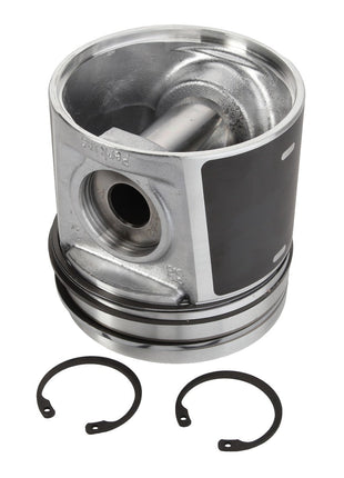 The AGCO | Piston Ring - Acp0397060, featuring black side sections and a hollow interior for optimal engine lubrication, comes with two circular retaining clips.