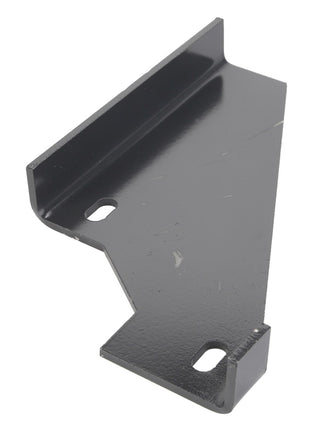 The AGCO BRACKET - D28981619 by AGCO is a black metal bracket featuring two slotted holes, offering versatile mounting options.