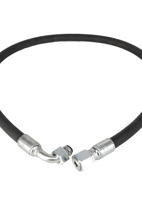 The image depicts the AGCO Hose - Acw1587770 in black, featuring metal fittings at both ends and forming a circular shape.