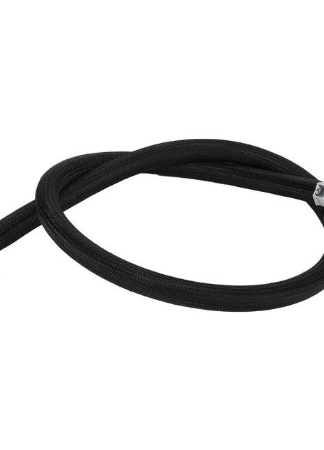 **Product Description:**
Presenting the AGCO Fuel Hose - Acw3628280. This high-quality, black braided hose, branded by AGCO, features metal fittings on both ends and is designed in a coiled circular shape. Further product description information is currently unavailable for this item.