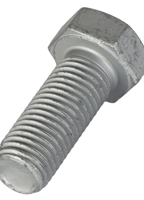 Close-up of the AGCO Hexagonal Head Bolt - Acw0773620, featuring a threaded shaft and a hexagonal head. The bolt has a silver-gray color and appears slightly worn. Please note that there is no current product information available for this item from AGCO.