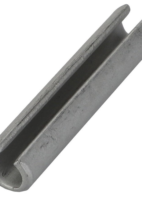 Close-up of the AGCO Roll Pin - Fel107465, a cylindrical metal spring pin with a longitudinal split. No current product description available.