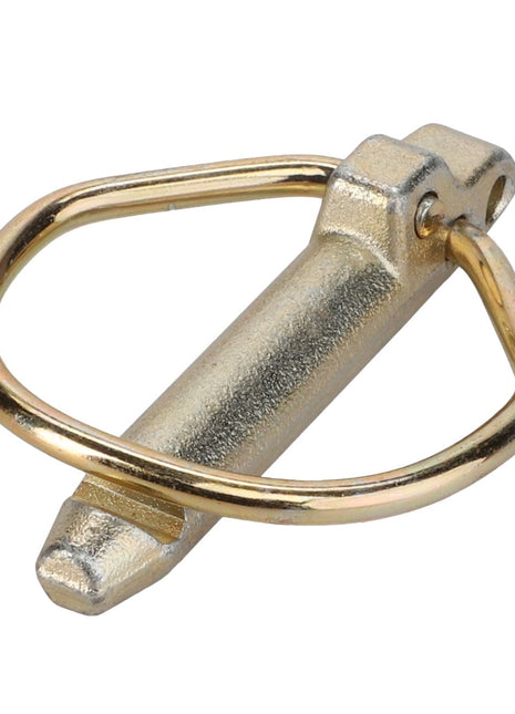 A metallic D-ring hitch pin with a yellow zinc finish, shown on a white background. No current product description information is available for the AGCO Linch Pin - Acw2909230 by AGCO.