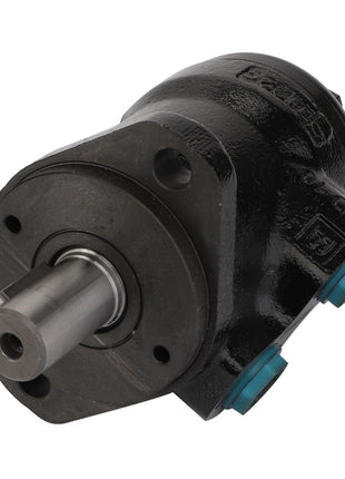 The AGCO Hydraulic Motor - Acx010237A is a black hydraulic motor with a metallic cylindrical shaft and two small blue plugs visible on the right side. No additional product description information is available at this time.