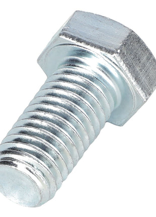 Close-up of the AGCO | BOLT - AG560065, featuring a shiny, threaded shaft and a flat hexagonal head, commonly found in Massey Ferguson tractor models.