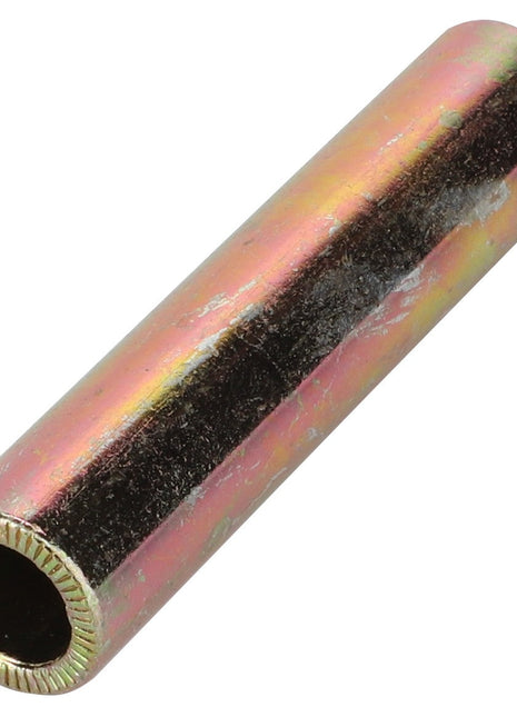 The AGCO | COLLAR - ATV0403-213 is a cylindrical metal tube featuring a shiny, multicolored, reflective surface and a serrated edge. No current product description information is available.