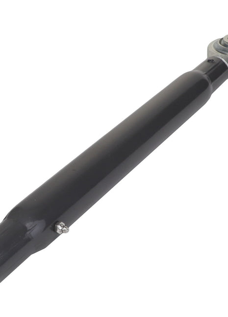 An AGCO Tube - Acp0278830, a black automotive control arm with a threaded section and a spherical joint at one end.