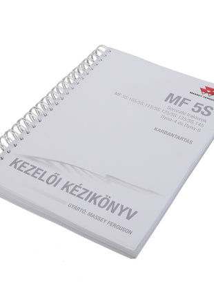 A spiral-bound manual titled "AGCO | Operator'S Manual - Act006675B" with text in Hungarian, including "Kezeloi Kezikonyv" and "Karbantartas," likely relates to maintenance or a user guide for Massey Ferguson equipment. The absence of a current product description underscores the need for updated information.