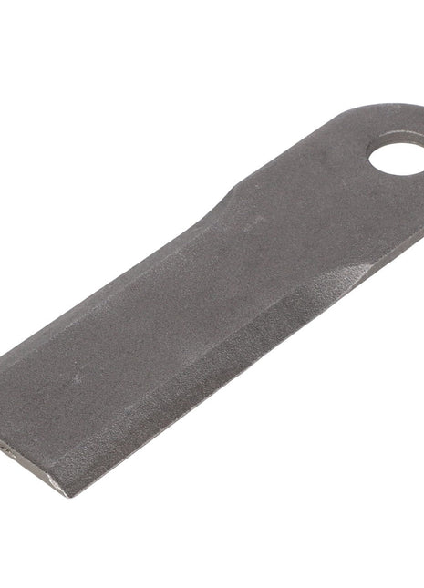 A flat, gray metal tool known as the AGCO Straight Blade - Acw0885260 features a hole at one end and a rectangular blade at the other end.