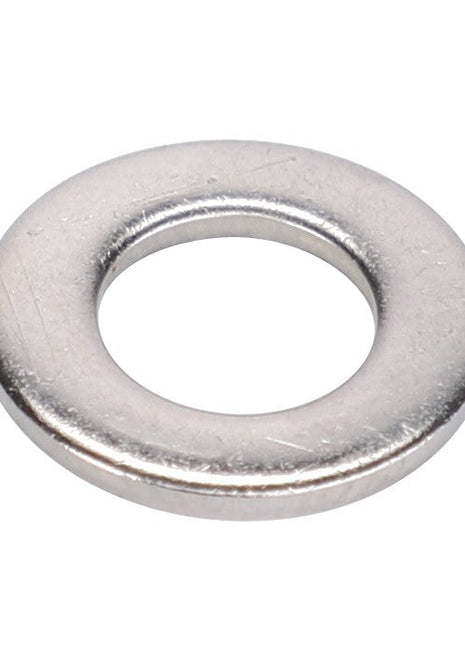 A flat, round metallic washer with a central hole, typically used in conjunction with bolts and nuts to distribute load, known as the AGCO | WASHER - E105318 by AGCO.