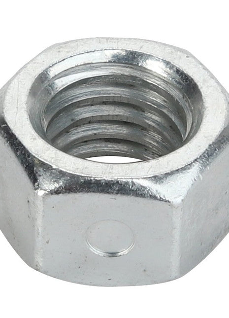 A close-up view of the AGCO Locknut - Acp0023060, featuring internal threading, used alongside a matching bolt effectively demonstrates its purpose, although the product description is currently unavailable.