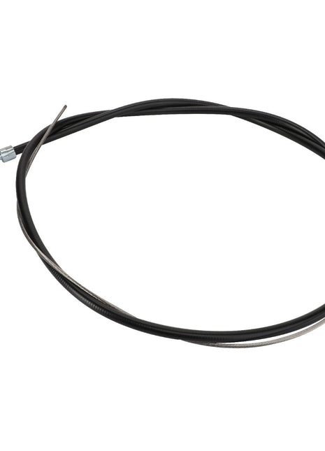No current product description available for the AGCO Control Cable - La320437000, a long, black, coiled cable with metal connectors at both ends, designed for mechanical or electronic purposes.