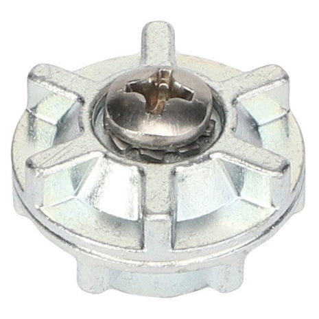 Close-up image of the AGCO Pulley - Acw1421360 featuring a metal T-bolt fastener with a cross-shaped screw head and multiple ridged edges. No current product description available.