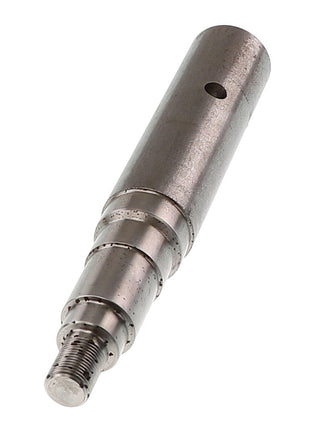 Introducing the AGCO | Axle Spindle - Acp0013320, a robust metal cylindrical shaft featuring a threaded end and multiple grooves along its body, expertly designed for efficient power transmission in machinery.