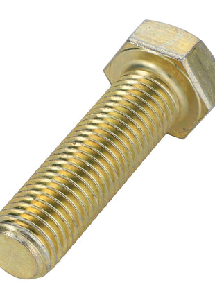 A close-up image of an AGCO BOLT - D46150599, a gold-colored metal hex bolt with a threaded shaft.