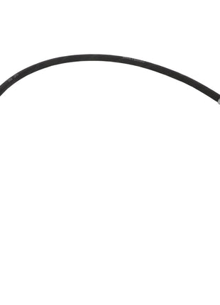 The AGCO | Hose - Acw1986340, a black hydraulic hose with metal fittings on both ends, bent into a slight curve, is isolated on a white background.