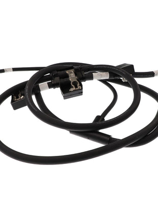 AGCO | Negative Battery Cable - Acw3744900: A coiled black automotive battery cable with connectors and terminals on both ends. No current product description information is available.