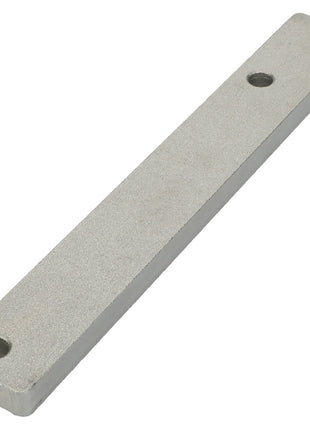 The AGCO Guide Plate - Acp0295800 is a rectangular metal bar featuring two holes, one near each end. No current product description available.