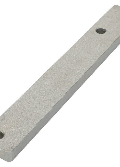The AGCO Guide Plate - Acp0295800 is a rectangular metal bar featuring two holes, one near each end. No current product description available.