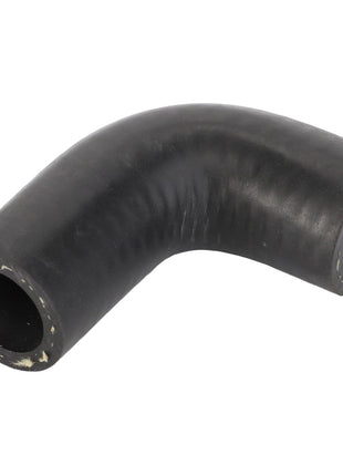 The AGCO Hose Arch - Acp0359650 is a sleek, black, elbow-shaped rubber hose with a smooth surface and openings at both ends.