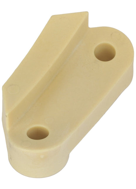 A beige plastic component with an angular shape and two round holes; this product is the AGCO Cam - Acw0789430 offered by AGCO.