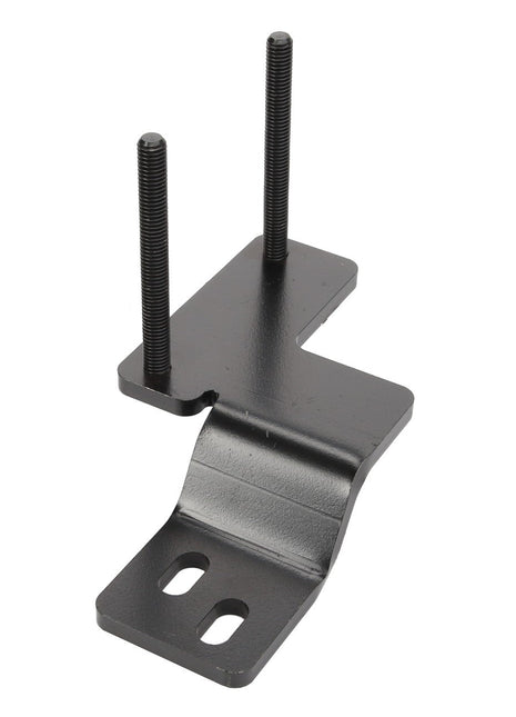 The AGCO | Bracket - Acw1645960 is a black metal bracket with an angled design, featuring two vertical bolts and two horizontal slots. Please note that no additional product description information is available beyond these specifications.