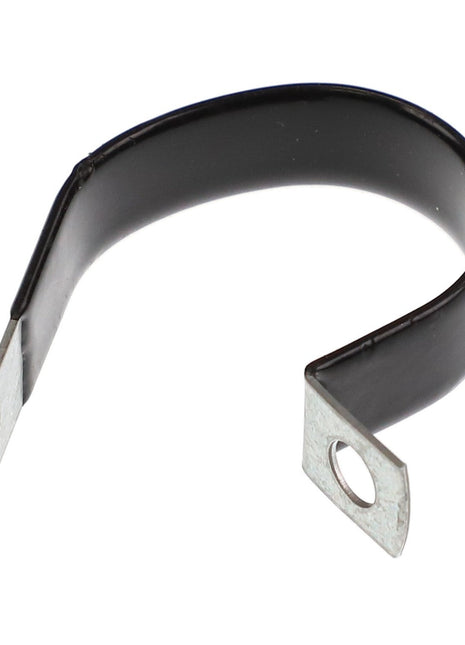 The AGCO CLAMP - AG554901 is a black and silver metal bracket featuring mounting holes on both ends. Currently, no further product description information is available.