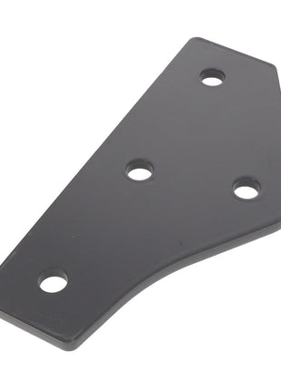 The AGCO Mounting Plate - Acw0632980 is a flat, black metal bracket with an irregular shape, featuring four evenly spaced holes for mounting. No additional product description information is available.