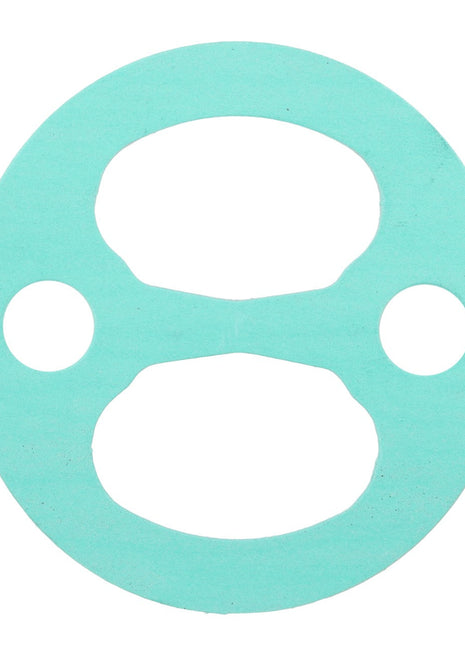 The AGCO | Seal - F100004154482 is a green circular gasket featuring two large oval holes in the center and two smaller circular holes on each side. Currently, there is no additional product description available.