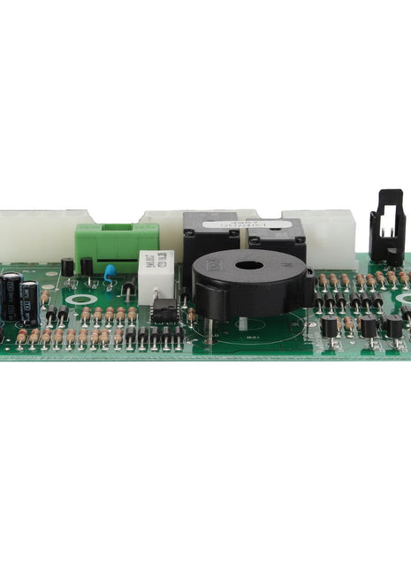 The AGCO | CARD - CG1257224151 is a green printed circuit board (PCB) featuring an array of electronic components such as capacitors, resistors, connectors, and a central black component.