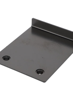 The AGCO Support - Acw0140850 is a robust black metal mounting bracket featuring two screw holes and a distinctive raised edge on one side.