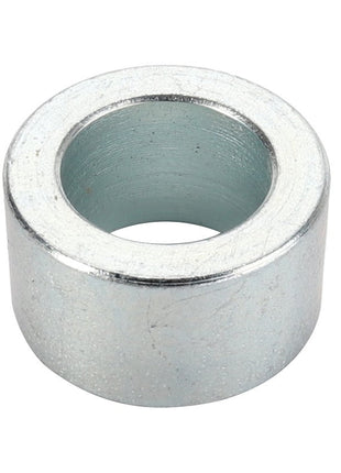 The AGCO BUSH - D45140037 is a silver, cylindrical metal washer with a central hole, viewed from an angle. No current product description information available.