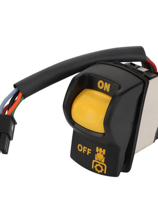 The AGCO Pto Rocker Switch (Acx3404050) is a black and yellow electrical switch with "ON" and "OFF" labels, featuring attached wiring connectors. No current product description information is available.