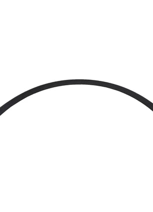 The AGCO HYDRAULIC HOSE - AL9032380 by AGCO is a flexible black hose featuring metal fittings on both ends, with one fitting straight and the other angled at 90 degrees—providing a versatile solution for various applications.