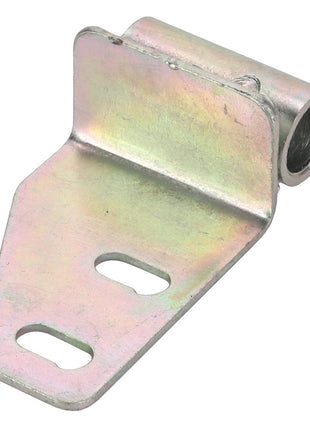 The AGCO Lower Hinge - Acw175439A is a metal bracket that includes a cylindrical hinge component and two horizontal slots for secure mounting.