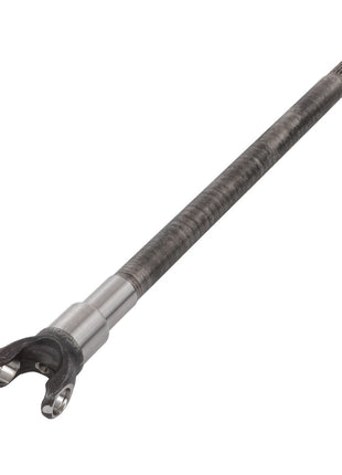 The AGCO Shaft - Acp0364350, a long cylindrical metal automotive part featuring splines at one end and a U-joint yoke at the other, is essential for maintaining transmission efficiency. This genuine AGCO product is designed to ensure superior quality and performance.