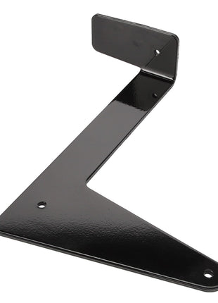 No current product description available for the AGCO Bracket - Acw006996A, a black, L-shaped metal bracket with three screw holes, designed for mounting.