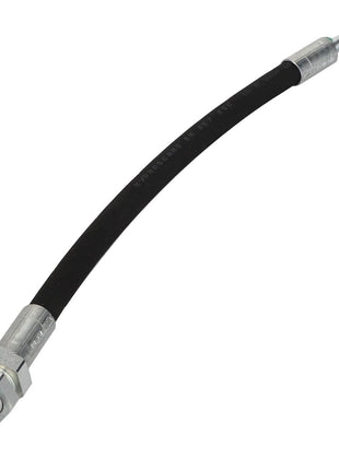 The AGCO | Hydr. Hose - Acw069677A is a rubber hydraulic hose featuring metal fittings on both ends, with one fitting larger and the other smaller. Currently, there is no additional product description information available.