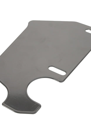 The AGCO Closing Plate - Acw0476970 is a flat, irregularly shaped metal plate featuring three cut-out slots. Unfortunately, no further product description information is currently available.