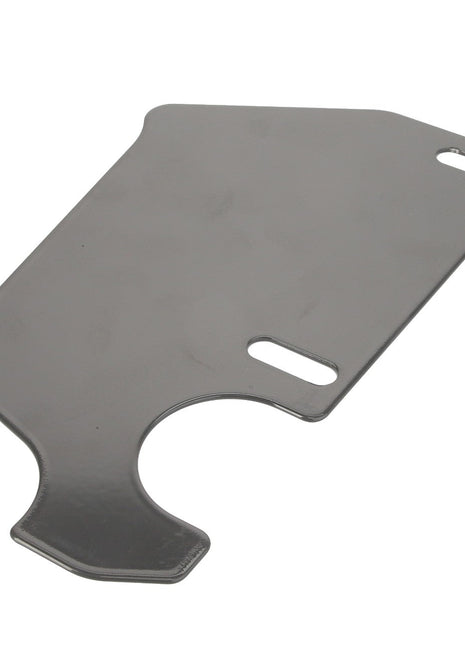 The AGCO Closing Plate - Acw0476970 is a flat, irregularly shaped metal plate featuring three cut-out slots. Unfortunately, no further product description information is currently available.