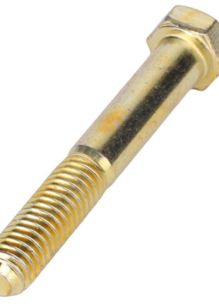A gold-colored AGCO hexagonal head bolt (model AG556203) with partial threading, displayed against a white background. Currently, there is no product description information available for this item.