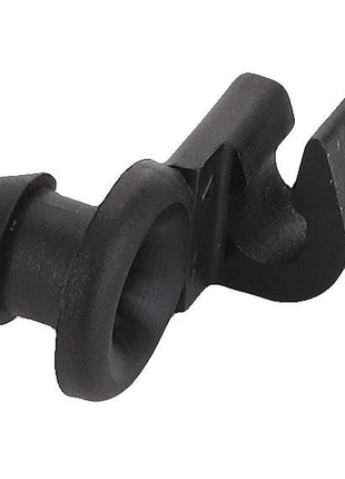 The AGCO | Clip - Acp0127790 by AGCO is a black plastic clip featuring a curved hook and a sturdy circular base.